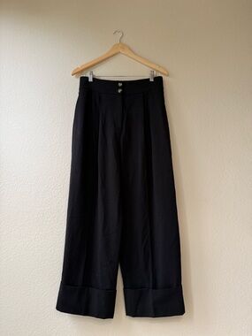 Club Monaco Black Wide-Leg Pleated Trousers